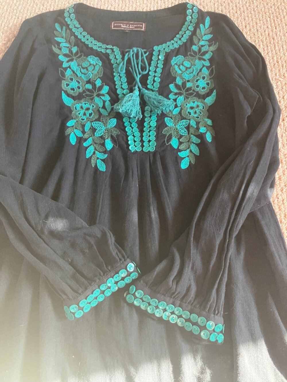 Double D Ranch Turquoise Embellished Lightweight Cotton Top Medium Cowgirl Texas